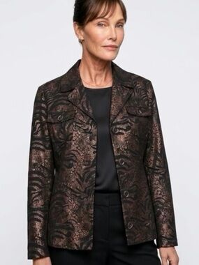 CHICO’S metallic bronze & black button jacket/blazer Pockets Size “1” =Medium/8
